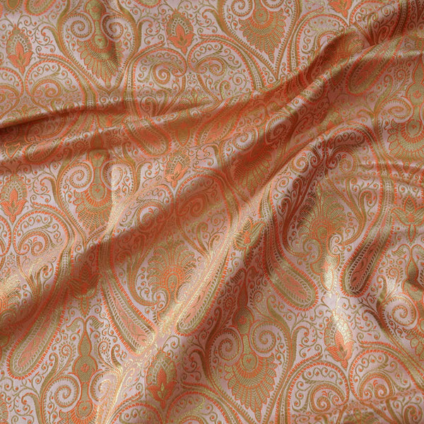 Banarasi Brocade Royal Peach With All Over Pattern Woven Fabric