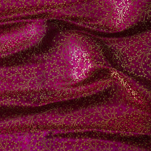 Banarasi Brocade Royal Pink With All Over Cherry Tree Woven Fabric