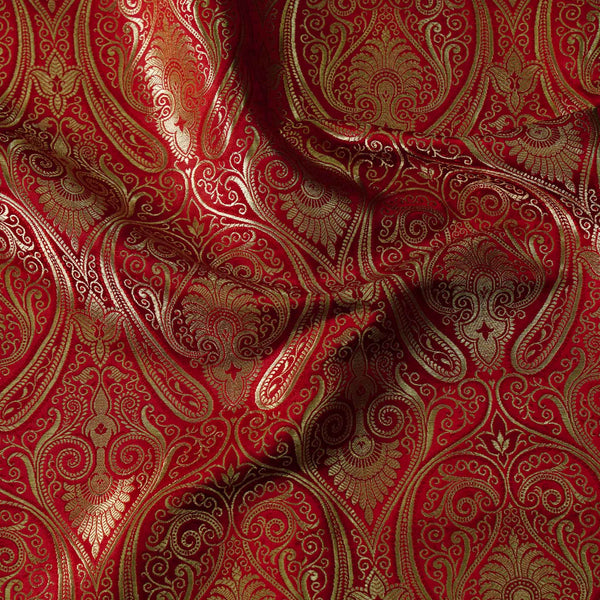 Banarasi Brocade Royal Red With All Over Pattern Woven Fabric