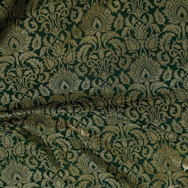 Banarasi Brocade Rustic Green With Beige Gold Zari All Over Pattern Woven Fabric