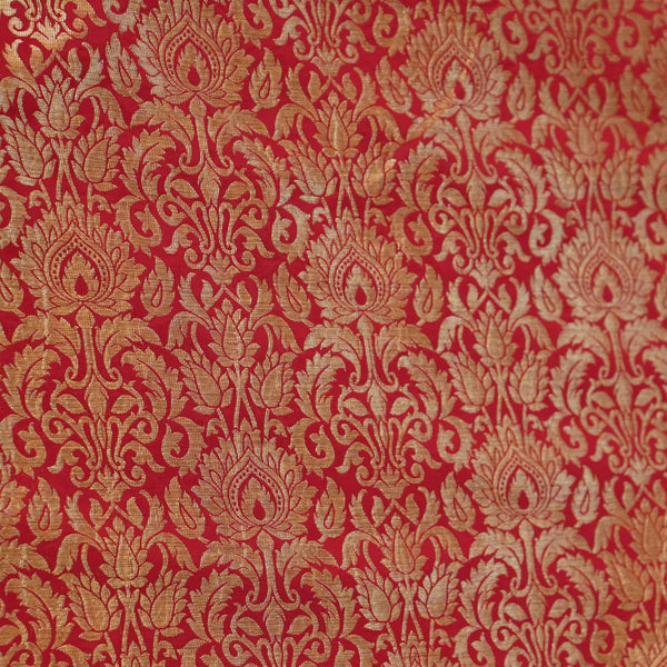 Banarasi Brocade Rustic Red With Beige Gold Zari All Over Pattern Woven Fabric