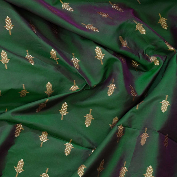 Banarasi Brocade Teal Purple Dhup Chav With Gold Motifs Woven Fabric