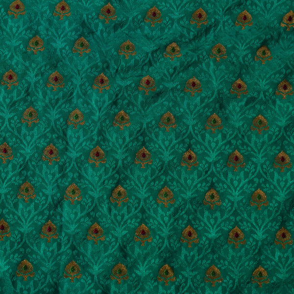 Banarasi Brocade Teal Self Design With Gold Motifs Woven Fabric