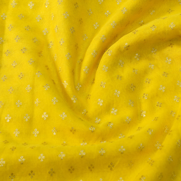 Banarasi Brocade Yellow With Small Gold Flower Motif Woven Fabric