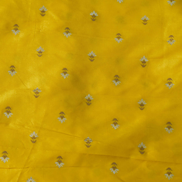 Banarasi Brocade Yellow With Small Tiny Gold Single Flower Motif Woven Fabric