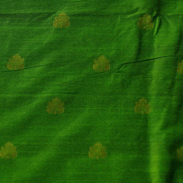 Pre-cut Banarasi Cotton Silk Brocade Green With Gold Motif Woven Fabric( 1.5 meter)