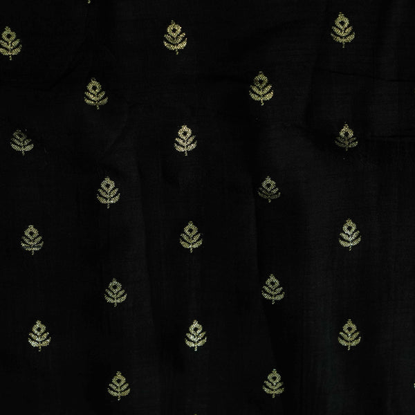 Banarasi Dola Silk Black With Light Gold Tiny Plant Motif Woven Fabric