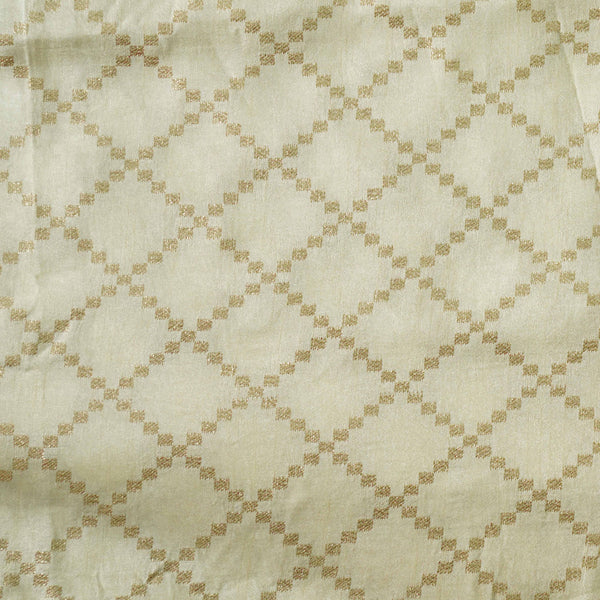 Banarasi Dola Silk Cream With Light Gold Checks Woven Fabric