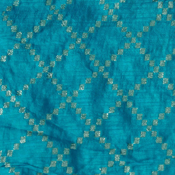 Banarasi Dola Silk Light Blue With Light Gold Checks Woven Fabric