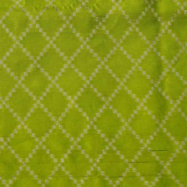 Banarasi Dola Silk Light Green With Light Gold Checks Woven Fabric