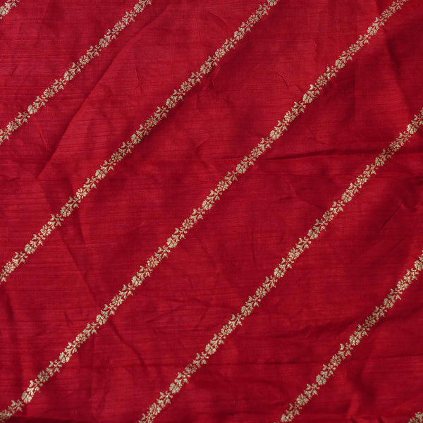 Banarasi Dola Silk Maroon With Light Gold Diagonal Stripes Woven Fabric