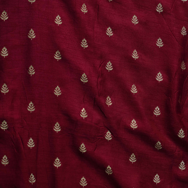 Banarasi Dola Silk Maroon With Light Gold Tiny Plant Motif Woven Fabric