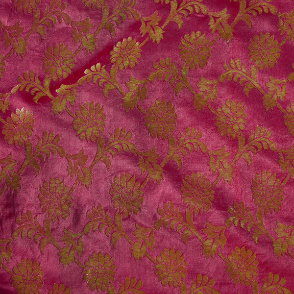 Banarasi Rayon Brocade Peach Pink With Gold Floral Jaal Woven Fabric