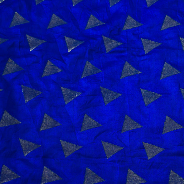 Banarasi Satin Brocade Blue With Gold Triangles Weave Woven Fabric