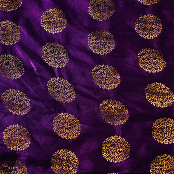 Banarasi Satin Brocade Brinjal With Gold Marrigold Weave Woven Fabric