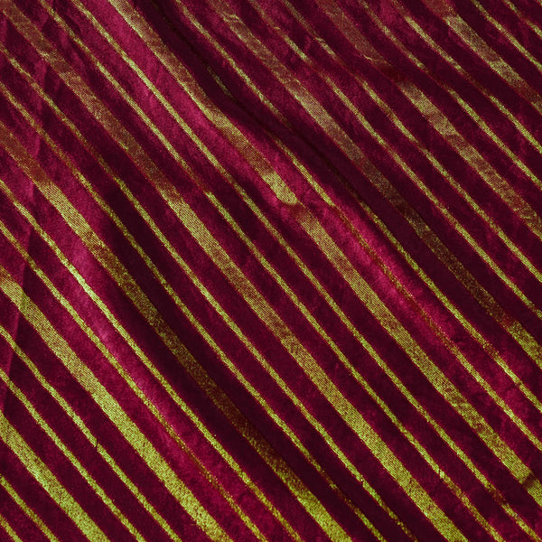 Precut 1.95 Meter Banarasi Satin Brocade Maroon With Gold Tiny Leaf Motif Woven Fabric