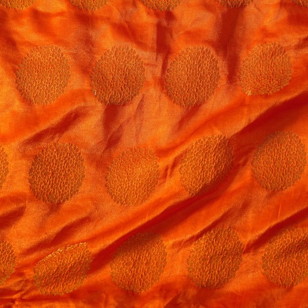 Banarasi Satin Brocade Orange With Gold Marrigold Weave Woven Fabric