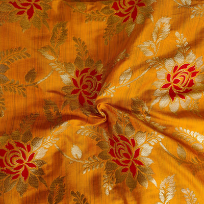Banarasi Brocade Brown With Gold Zari Spade Motif Woven Fabric - Sanskruti