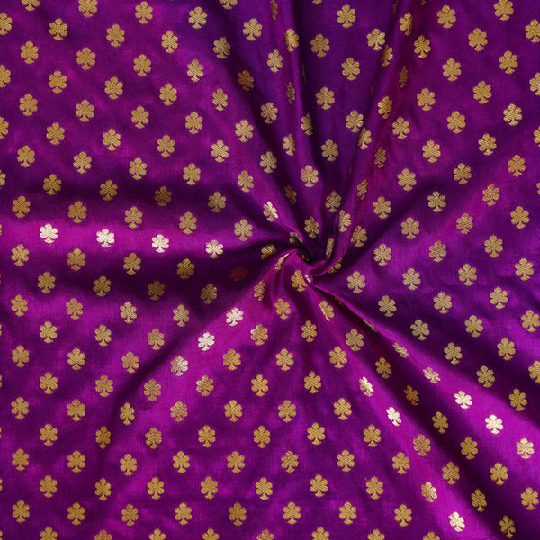 Brocade Brinjal Magenta With Gold Flower Motifs Woven Fabric