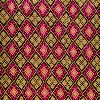 Brocade Brown With Gold And Pink Patola Woven Blousepiece Fabric ( 0.95 cm )