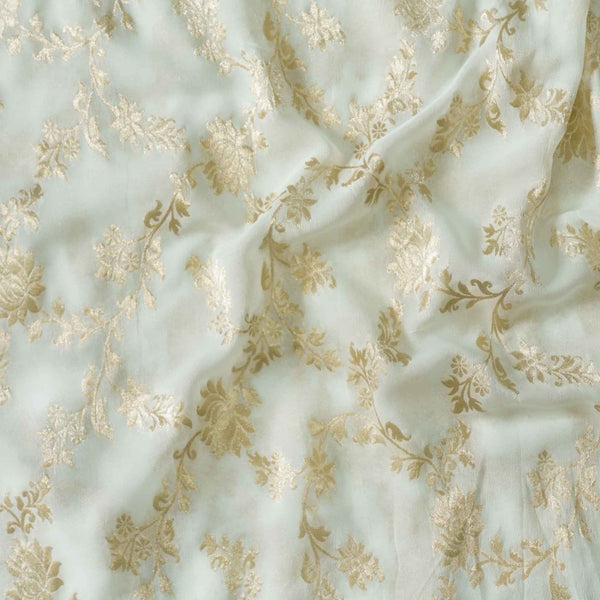 .Brocade Cream White With Beautiful Gold Jaal Woven Fabric