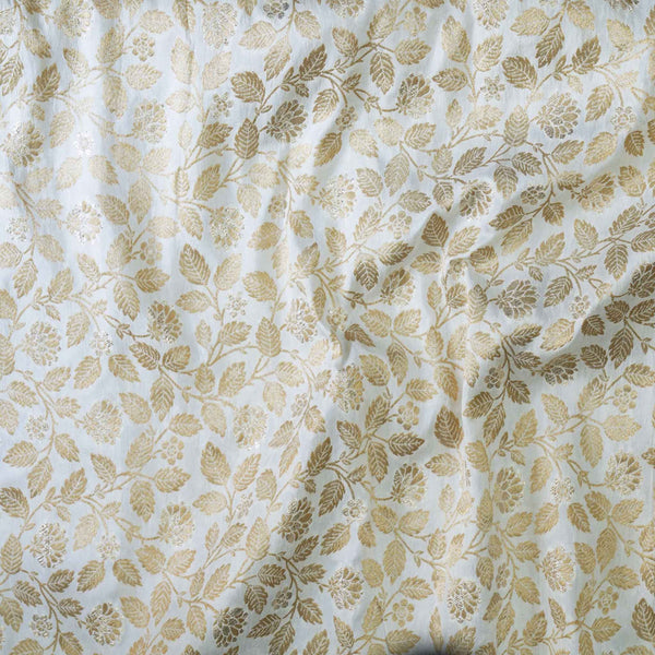 Brocade Cream With Gold Leaves Woven Fabric