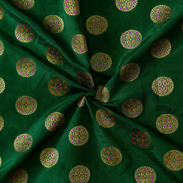 Brocade Dark Green With Zari Chakra Woven Motifs Woven Fabric