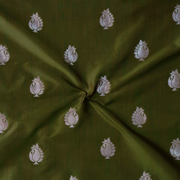 Brocade Dhoop Chaav Mehendi Green With Gold Motifs Woven Fabric