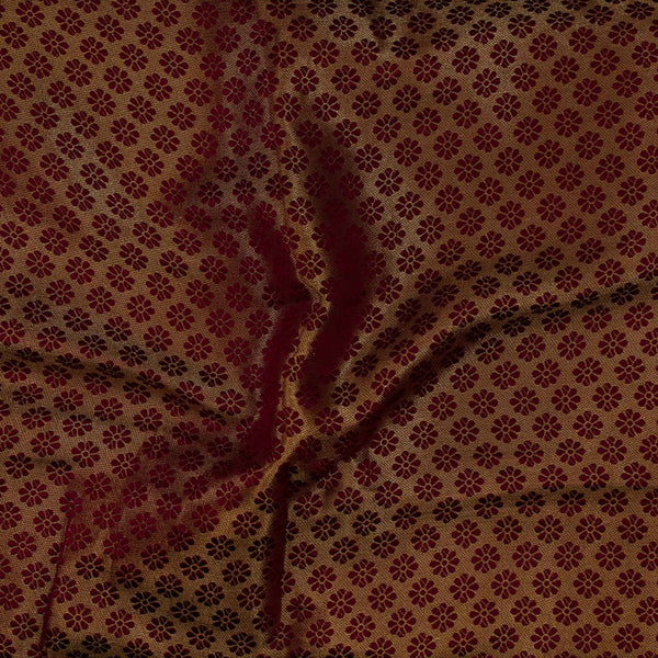 Brocade Gold Maroon With Tiny Flower Motifs Woven Fabric