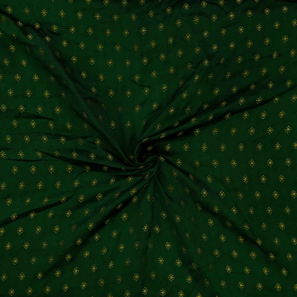 Brocade Green With Tiny Gold Dot Flower Motifs Woven Fabric