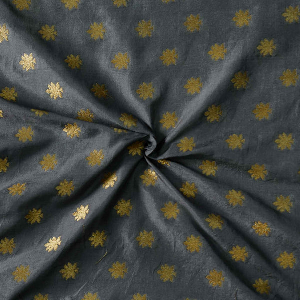 Brocade Grey With Gold Flower Motifs Woven Fabric