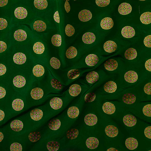 Brocade Leaf Green With Gold Chakra Woven Fabric