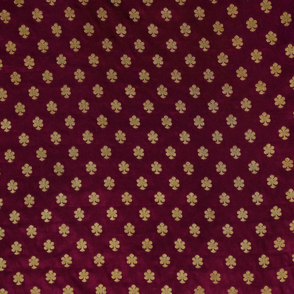 Brocade Maroon With Gold Flower Motifs Woven Fabric