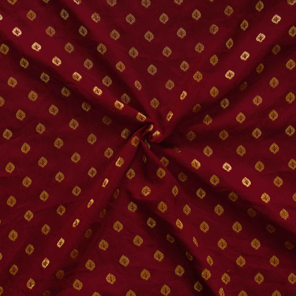 Brocade Maroon With Small Gold Zari Leaf Motifs Woven Fabric