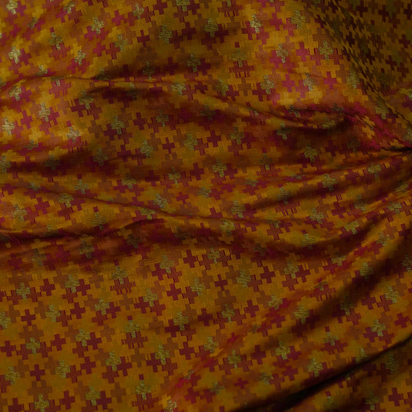 Brocade Mustard With Maroon Red Gold Plus Weaves Woven Fabric