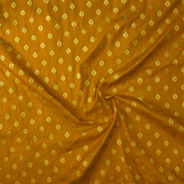 Brocade Mustard With Tiny Gold Leaves Woven Fabric