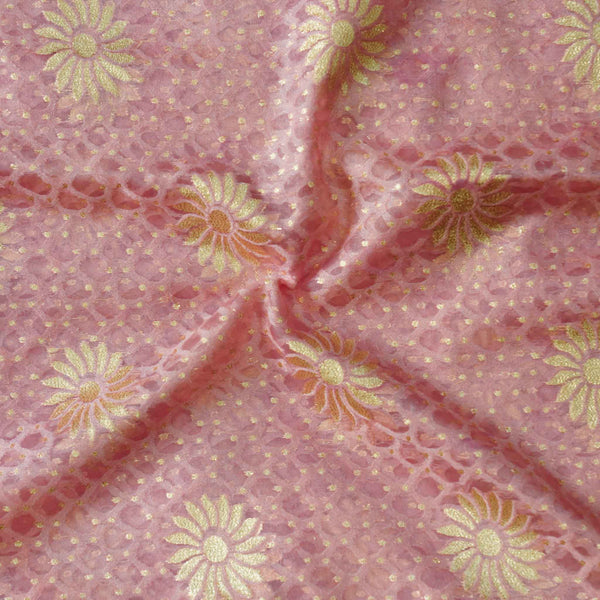 Brocade Organza With Self Design And Zari Flower Motifs Woven Fabric