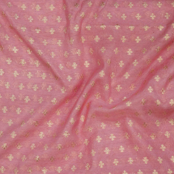 Brocade Pastel Pink With Four Petal Flower Motifs Woven Fabric