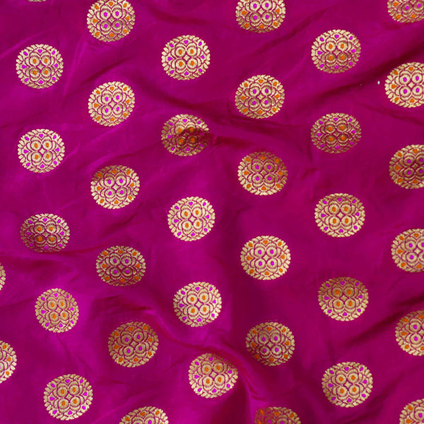 Brocade Pink With Zari Chakra Woven Motifs Woven Fabric