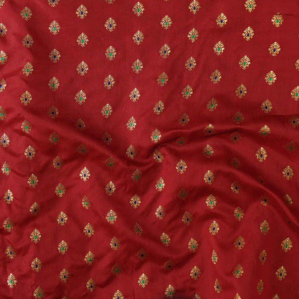 Brocade Red With Gold Motifs Hand Woven Fabric