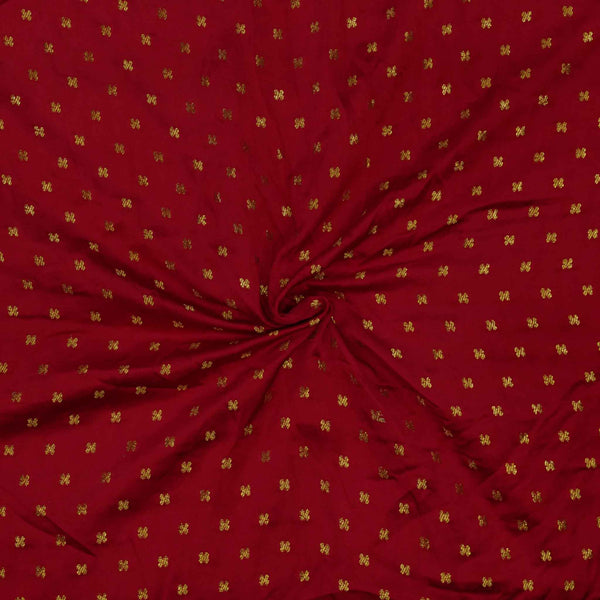 Brocade Red With Tiny Gold Flower Motifs Woven Fabric