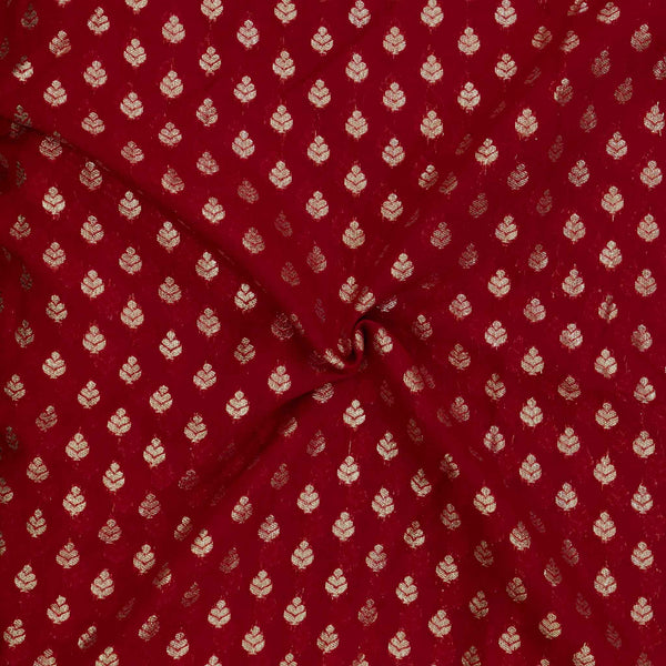 Brocade Red With Tiny Gold Leaf Motifs Woven Fabric