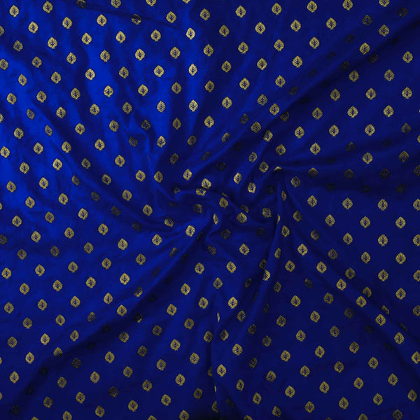 Brocade Royal Blue With Tiny Gold Leaves Woven Fabric