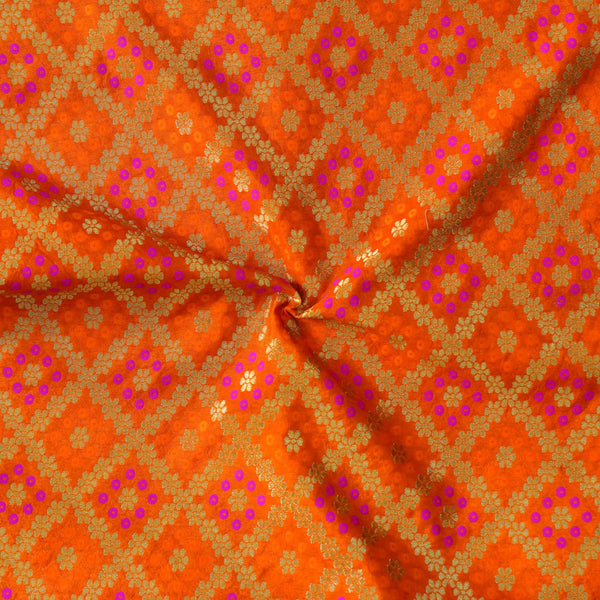 Brocade Shades Of Orange Patola Woven Fabric