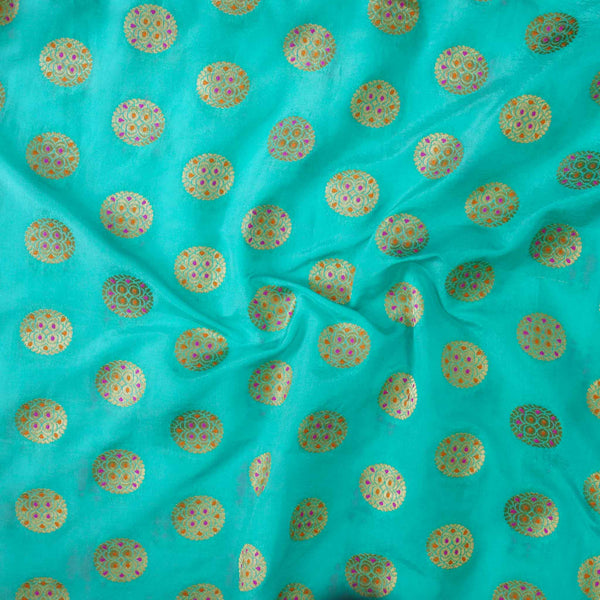 Brocade Sky Blue With Gold Chakra Woven Fabric