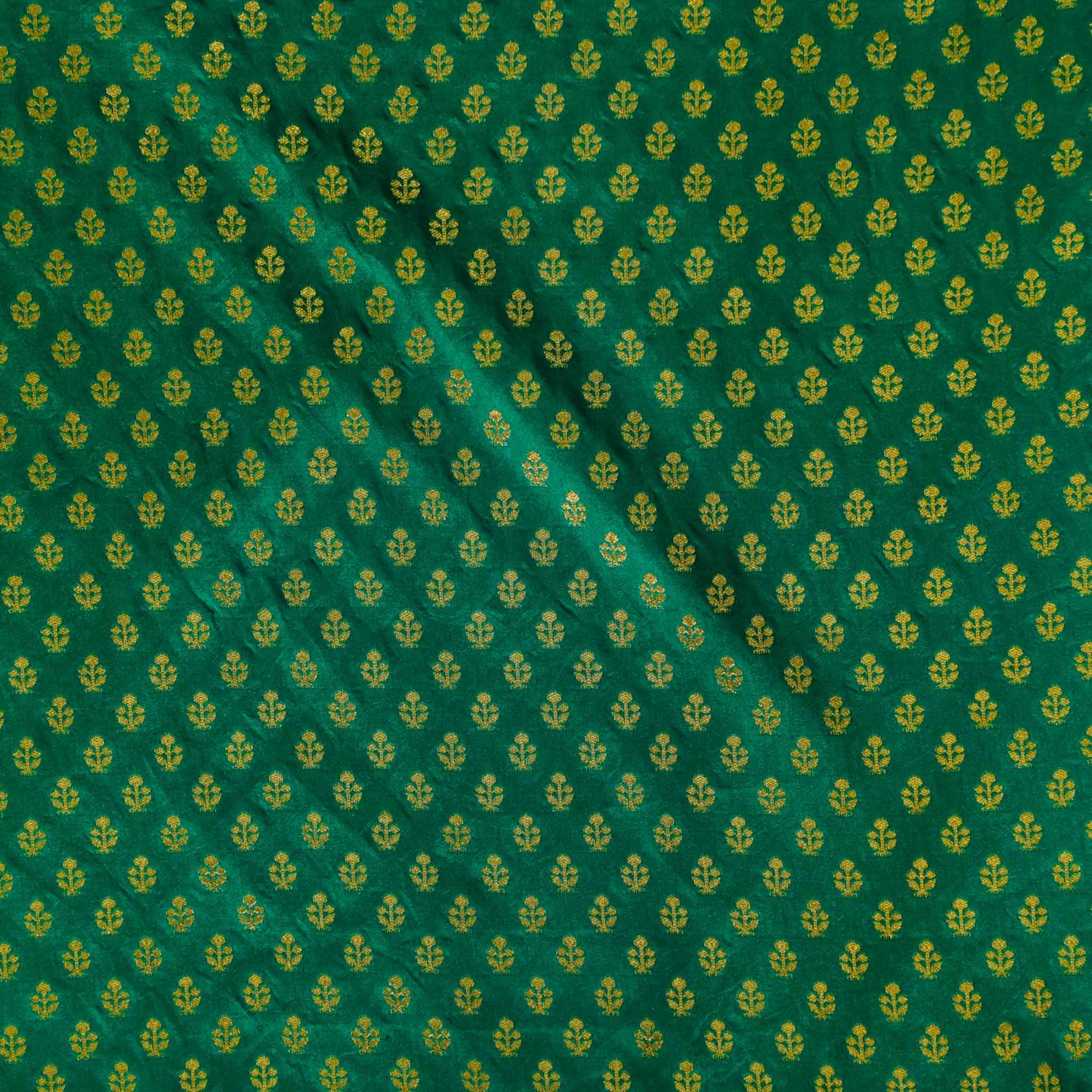 Dark Green Brocade With Golden Zari Tiny Plus Woven Fabric - Sanskruti
