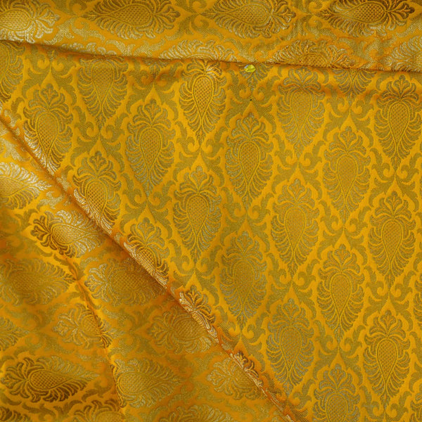 Brocade Yellow With Beautiful All Over Zari Weaves Woven Fabric