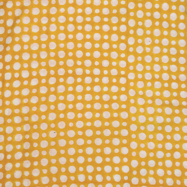 Pure Cotton Jaipuri Yellow With Polka Hand Block Print Fabric