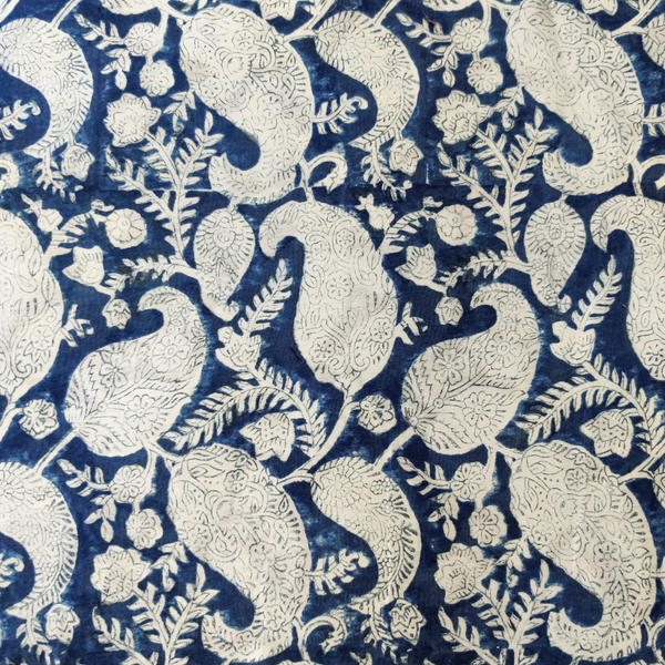 Chanderi Kalamkari Blue With Kairi Jaal Hand Block Print Fabric