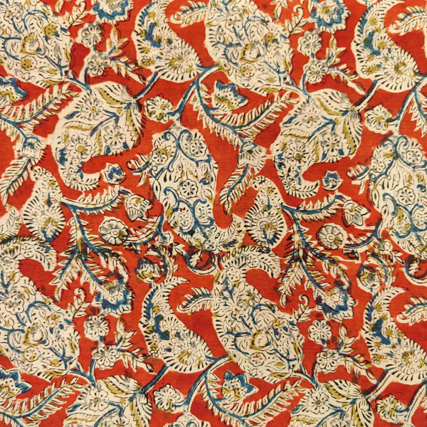 Chanderi Kalamkari Rust With Intricate Kairi Jaal Hand Block Print Fabric